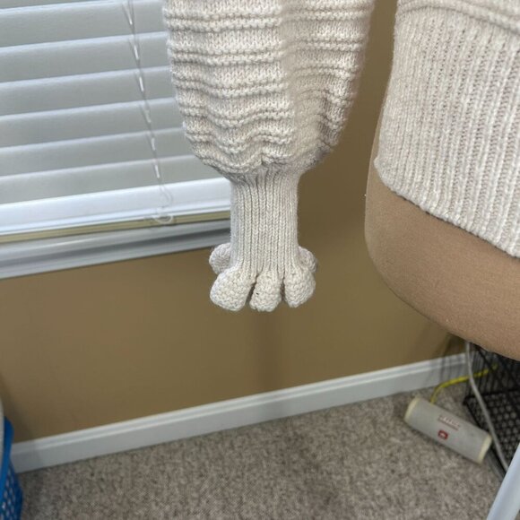 Madewell Ruffle Mock Neck Sweater Cream Puff Sleeve Ruffle Cuff Size XS Extra Sm - Picture 5 of 7